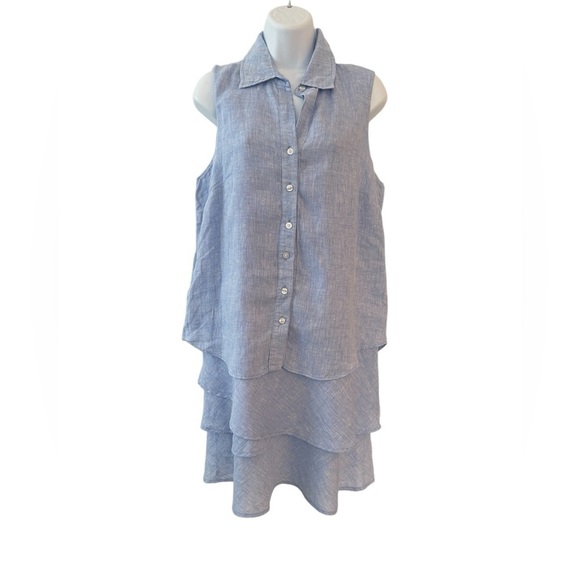 FINLEY Linen Sleeveless Tiered coastal summer dress Dress size Small boho chic - Picture 2 of 8